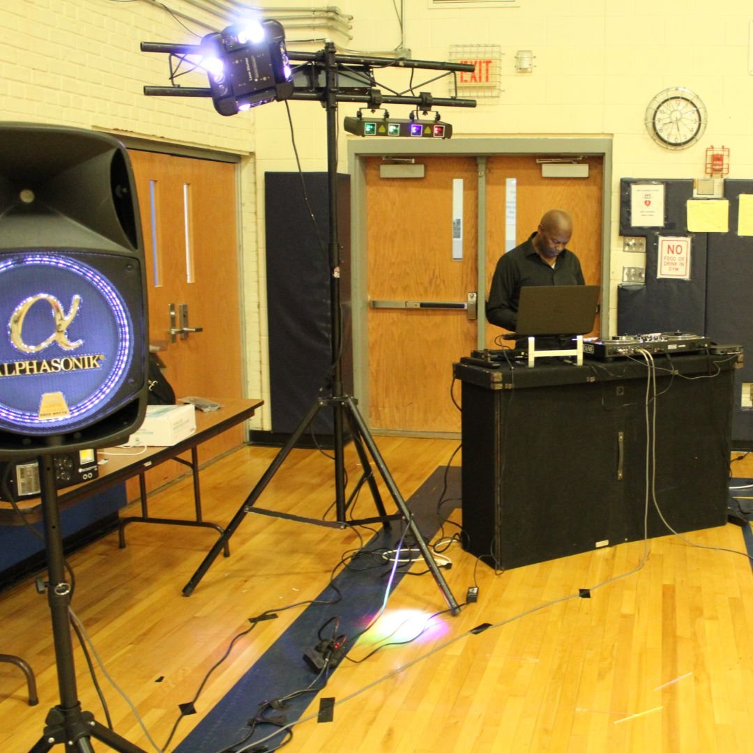 team-2 Professional lighting and sound setup by Soundwave Productions Entertainment featuring a custom backdrop at an event in Ellenville, NY.